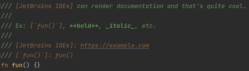 Screenshot of the same function and its documentation, but documentation is not rendered and is written in markdown.